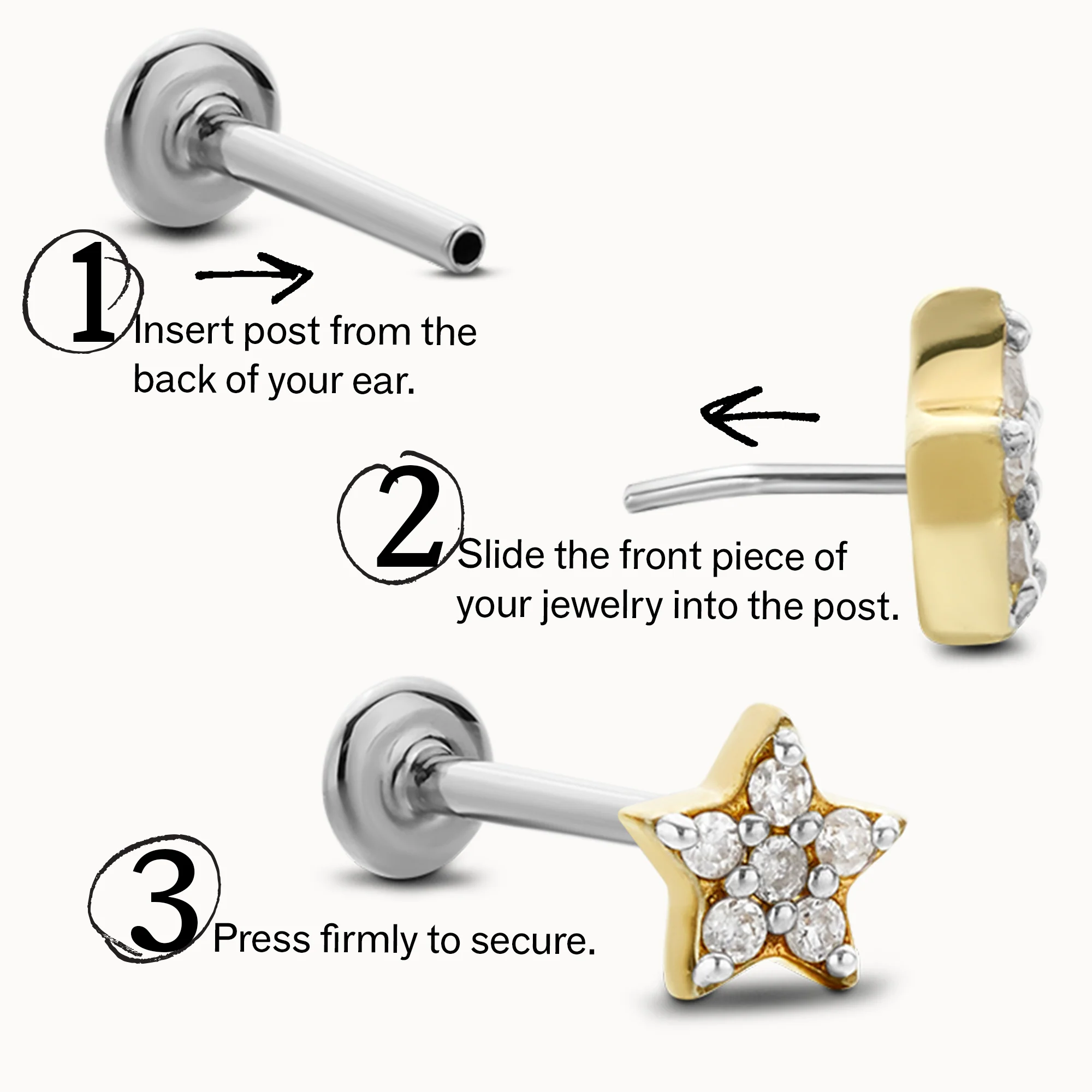 14k Gold Trinity CZ Flat Back Stud - Image 7